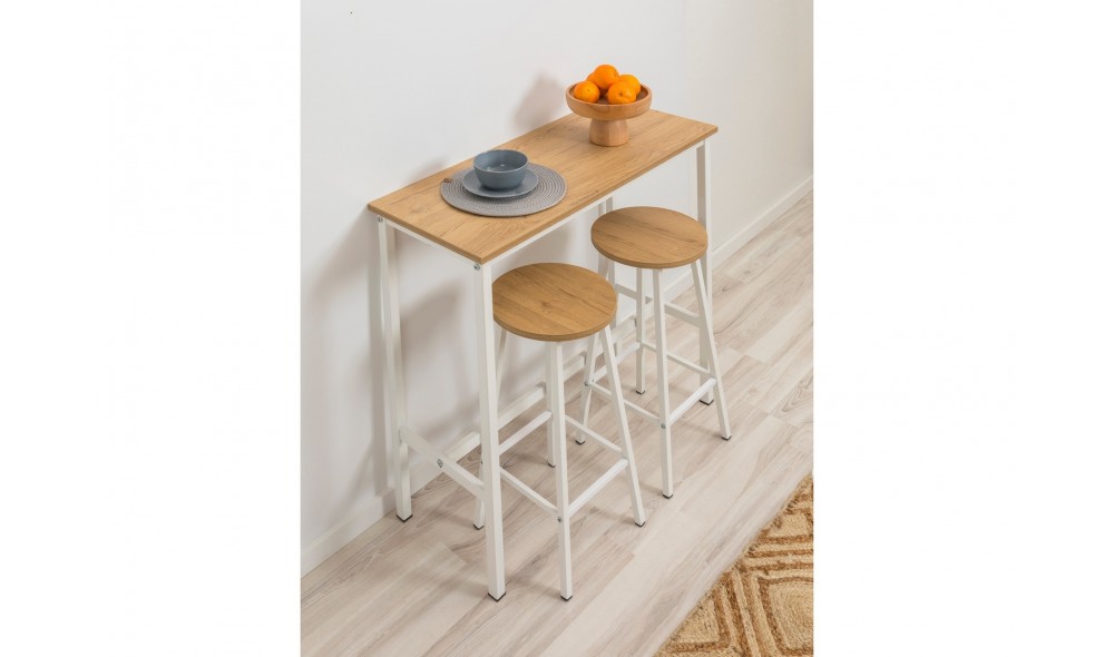 Set masa de bar si scaun (3 bucati), Mola Set 100, Alb, 100 x 90 x 40 cm