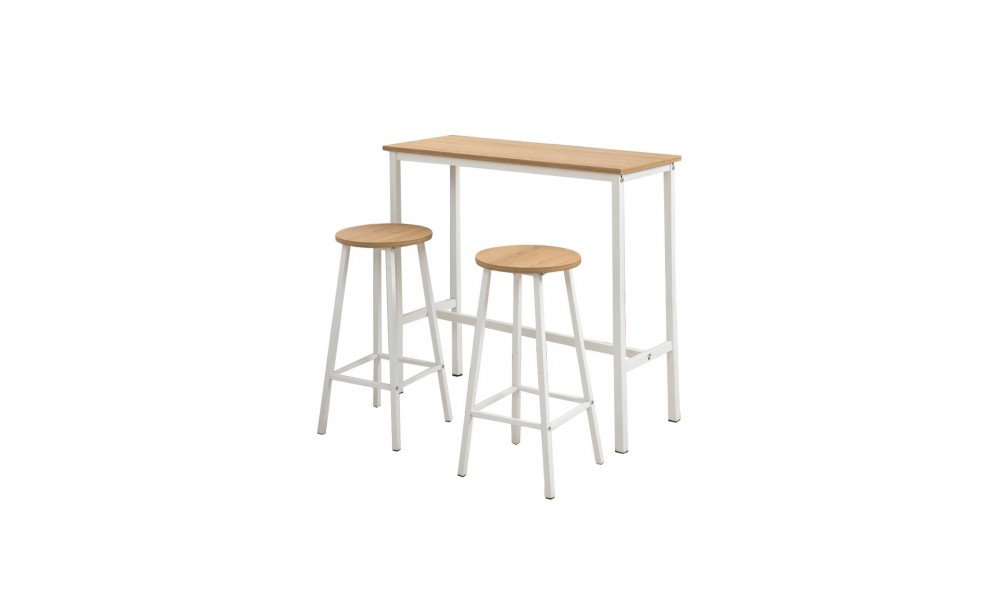 Set masa de bar si scaun (3 bucati), Mola Set 100, Alb, 100 x 90 x 40 cm