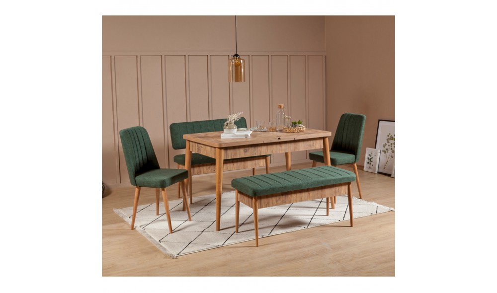 Set masa si scaune extensibile (5 bucati), Vina, Pinul AtlanticVerde, 130 x 77 x 80 cm