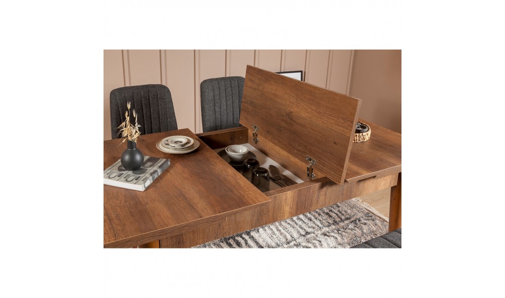 Set masa si scaune extensibile (5 bucati), Vina Walnut Anthracite, NucAntracit, 130 x 77 x 80 cm