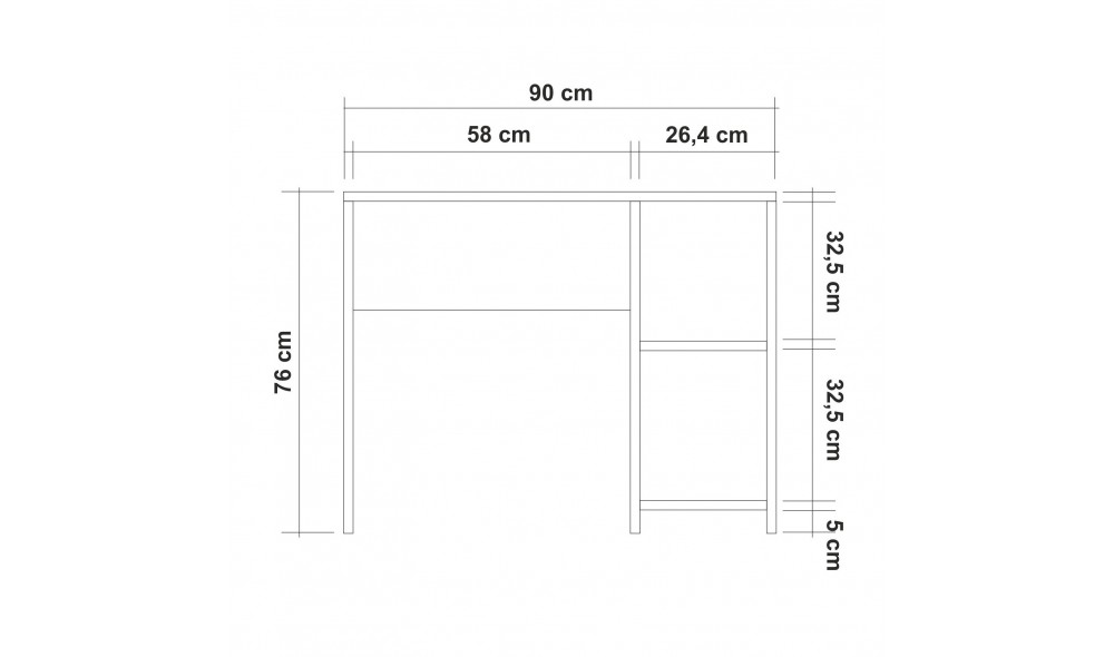 Birou de studiu, Mundus, Alb, 90 x 76 x 50 cm