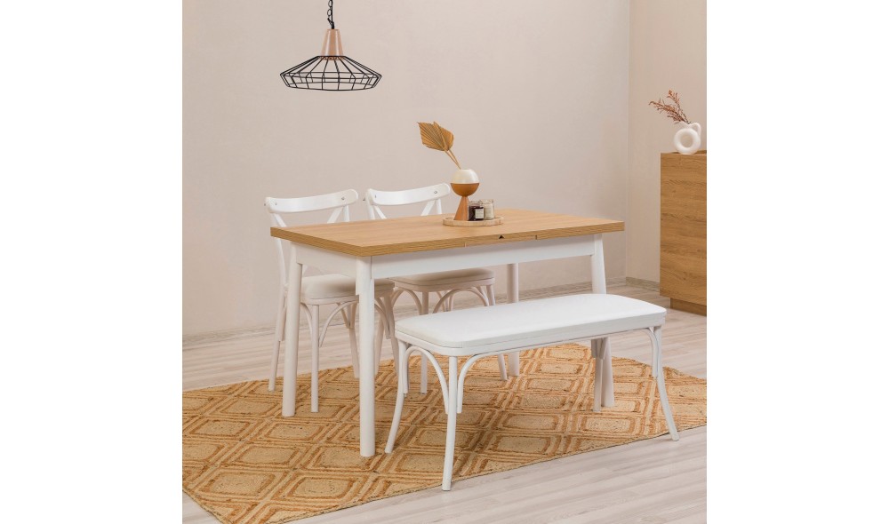 Masa de sufragerie extensibila, Oliver Open, Alb, 120 x 77 x 75 cm