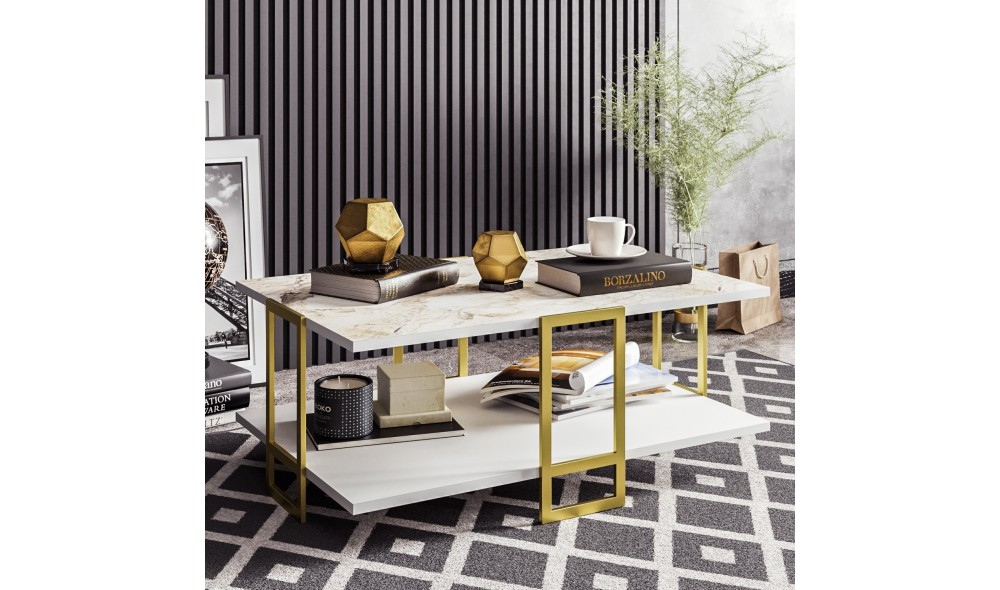 Masuta de cafea, Polka, AurAlb, 92 x 37 x 62 cm