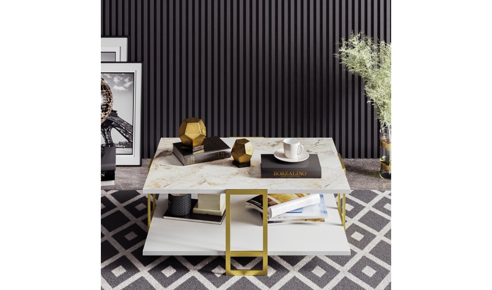 Masuta de cafea, Polka, AurAlb, 92 x 37 x 62 cm