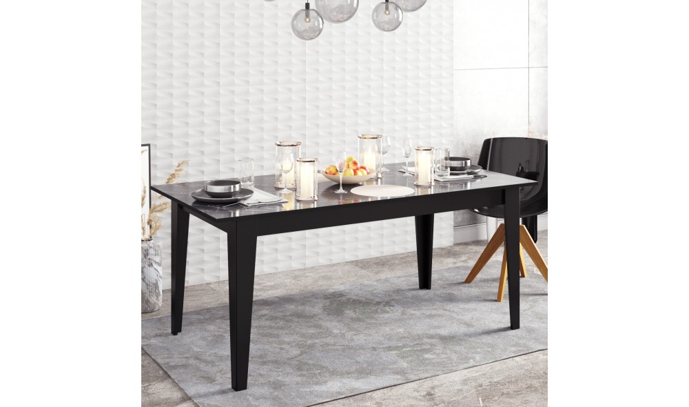 Masa de sufragerie, Polka, Negru, 180 x 77 x 90 cm