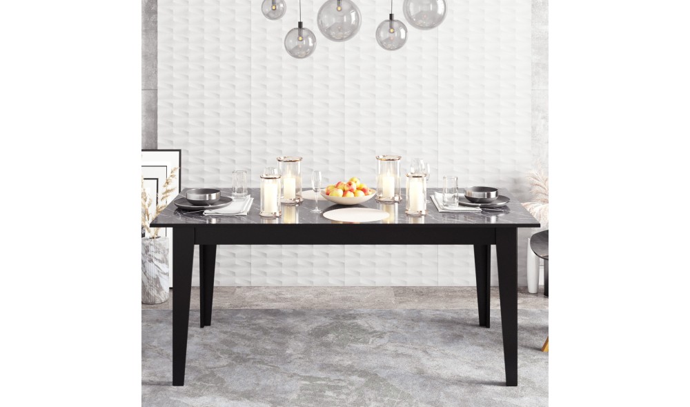 Masa de sufragerie, Polka, Negru, 180 x 77 x 90 cm