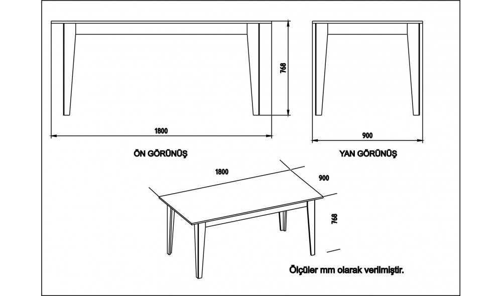 Masa de sufragerie, Polka, Negru, 180 x 77 x 90 cm