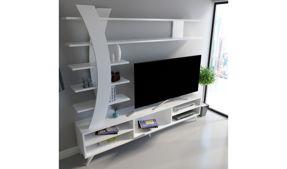 Unitate TV, Duru, Alb, 180 x 162 x 30 cm