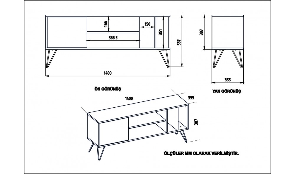 Suport TV, Mistico 140, NucNegru, 140 x 59 x 36 cm