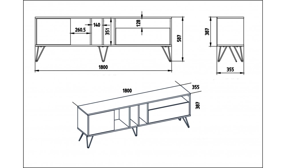 Suport TV, Mistico 180, NucNegru, 180 x 59 x 36 cm