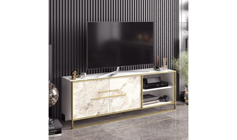 Suport TV, Polka, AurAlb, 160 x 57 x 39 cm