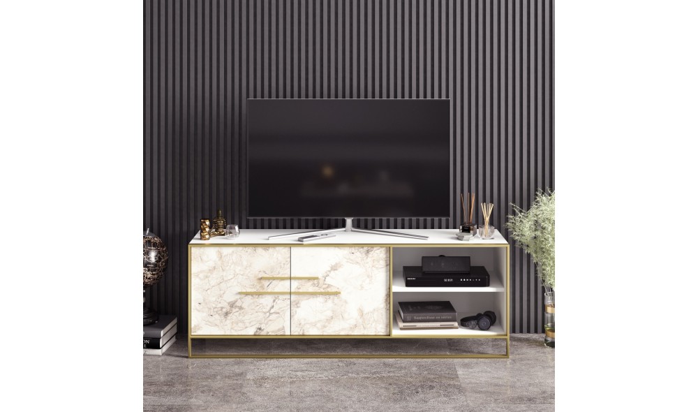 Suport TV, Polka, AurAlb, 160 x 57 x 39 cm