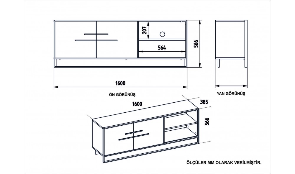Suport TV, Polka, AurAlb, 160 x 57 x 39 cm