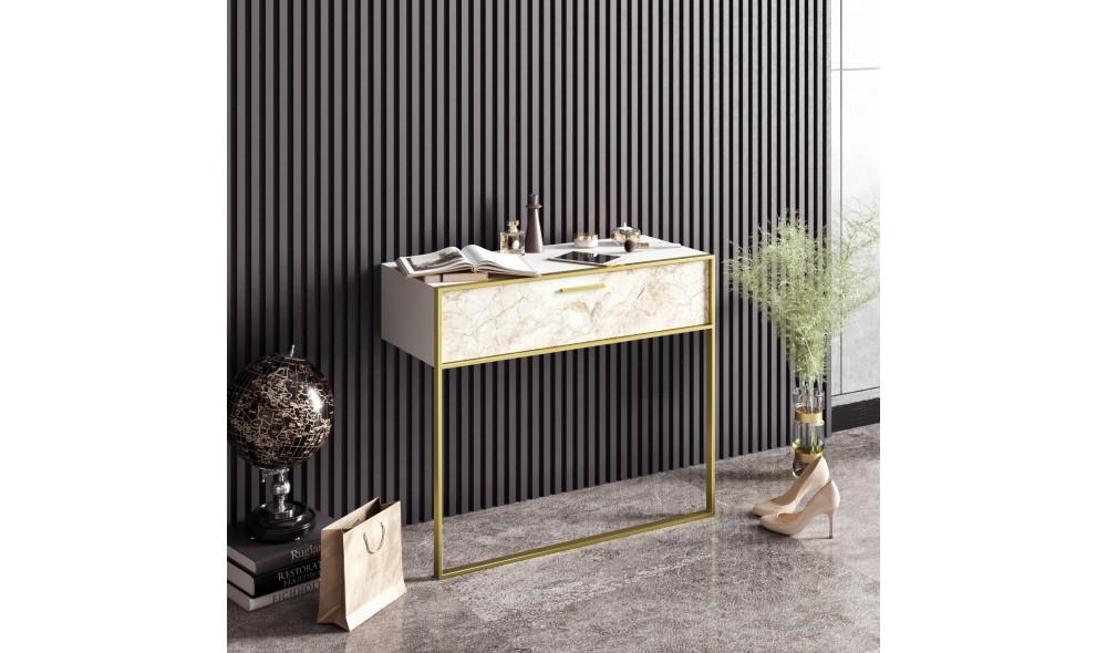 Consola, Polka, AurAlb, 90 x 77 x 39 cm