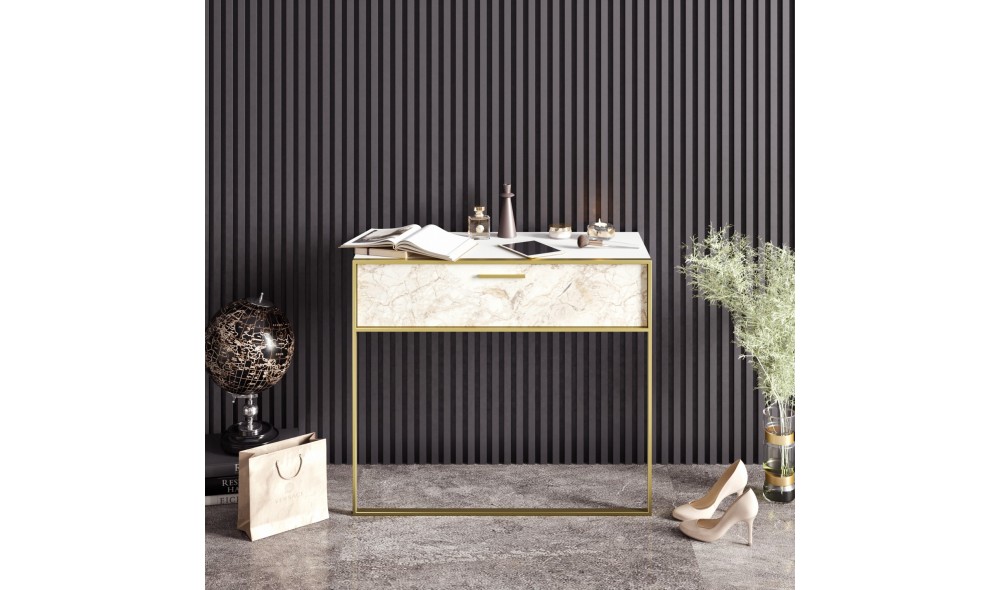 Consola, Polka, AurAlb, 90 x 77 x 39 cm