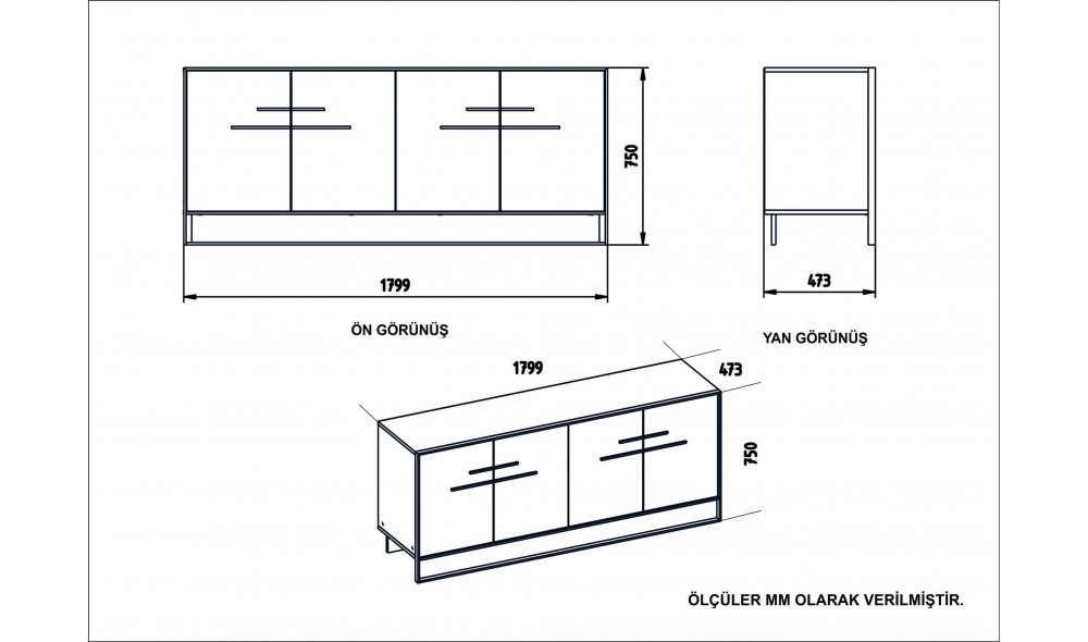 Consola, Polka, AurAlb, 180 x 75 x 47 cm