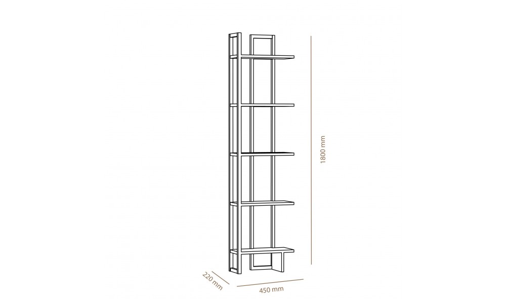 Raft pentru carti, Alice, StejarNegru, 45 x 180 x 22 cm
