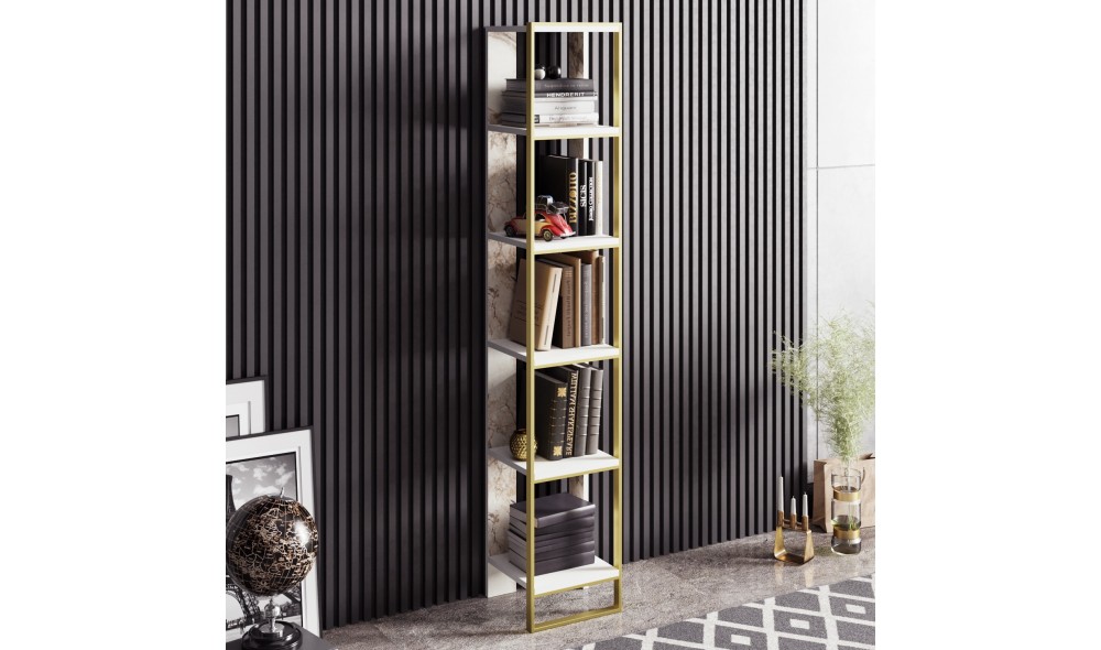 Raft pentru carti, Polka, AurAlb, 32 x 179 x 31 cm