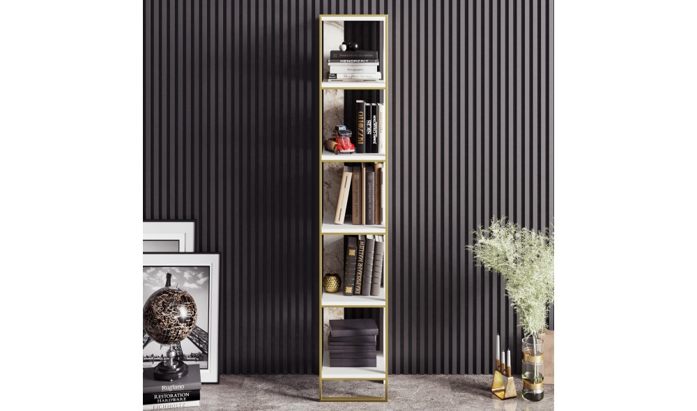 Raft pentru carti, Polka, AurAlb, 32 x 179 x 31 cm