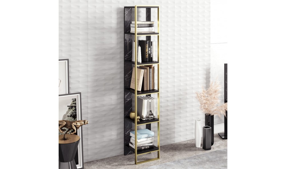 Raft pentru carti, Polka, AurNegru, 32 x 179 x 31 cm