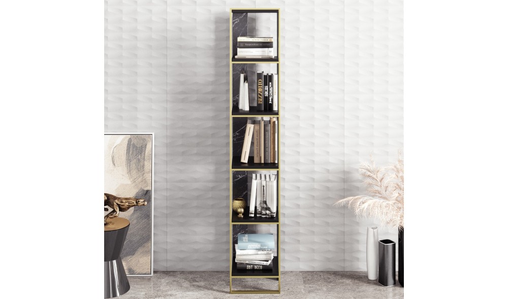 Raft pentru carti, Polka, AurNegru, 32 x 179 x 31 cm