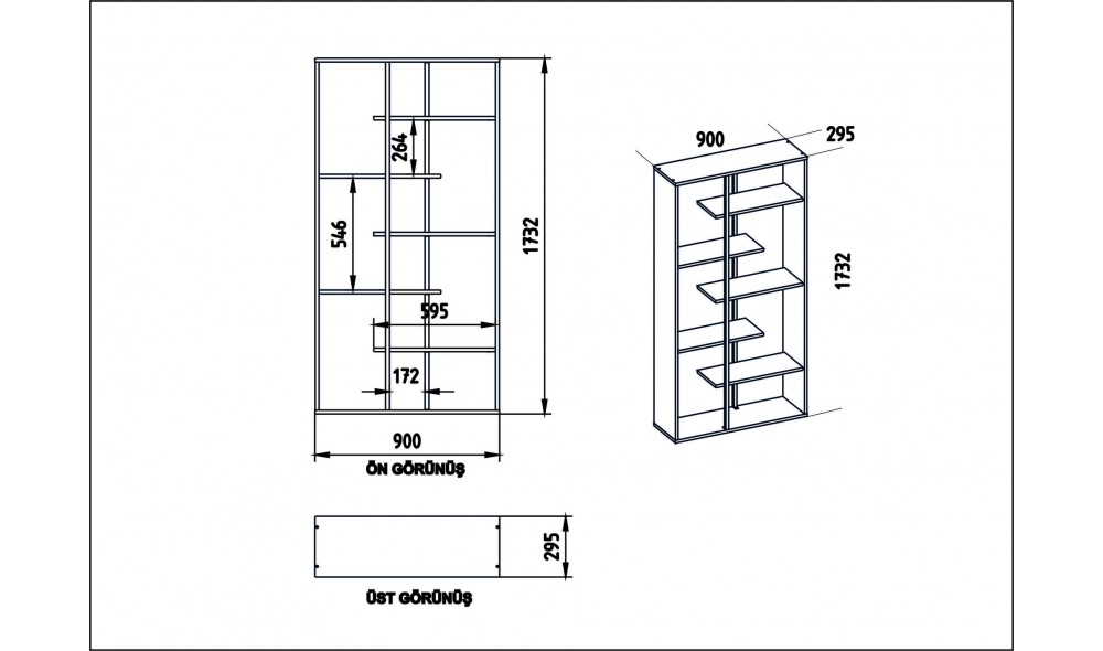 Raft pentru carti, Presto, NucNegru, 90 x 173 x 30 cm