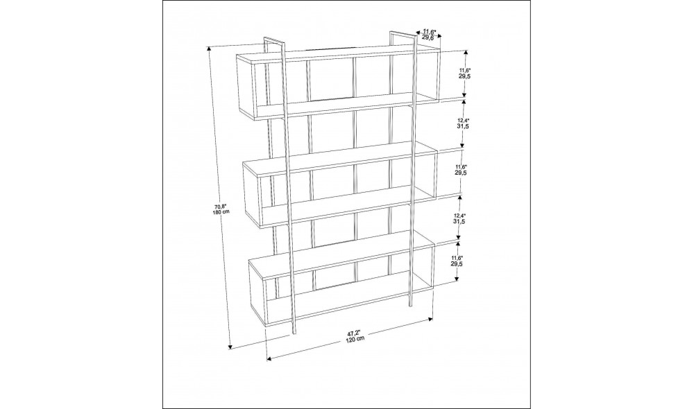 Raft pentru carti, Bruti, AlbAur, 120 x 180 x 30 cm
