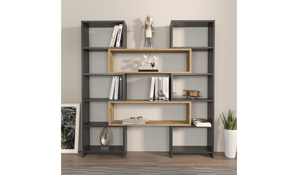 Raft pentru carti, Poyraz, NegruStejar, 164 x 150 x 22 cm