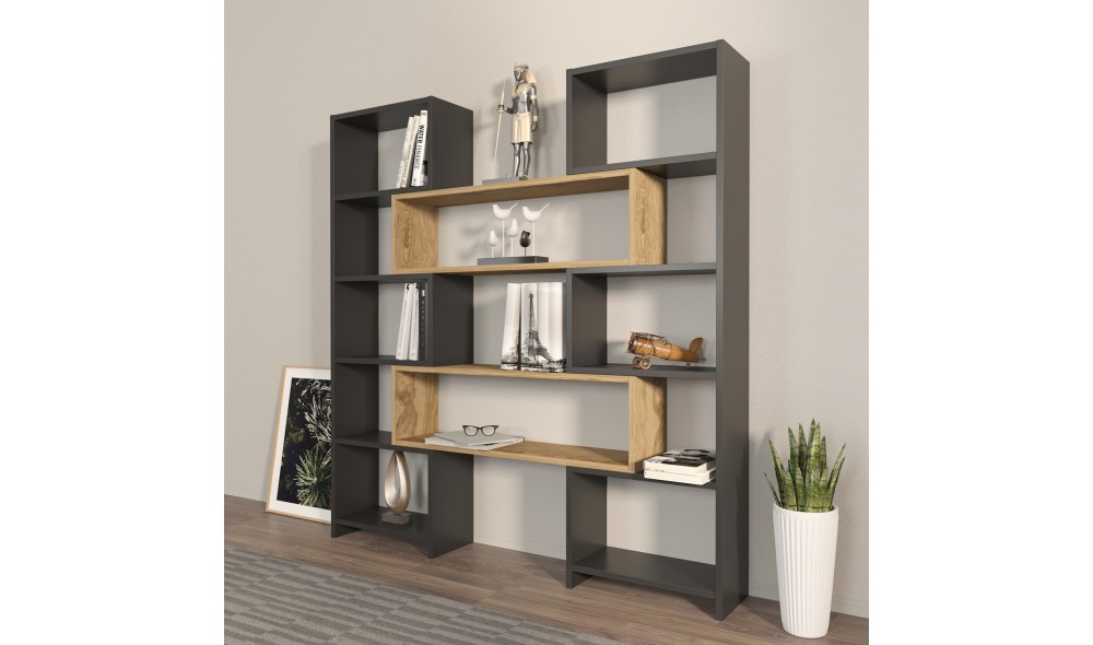 Raft pentru carti, Poyraz, NegruStejar, 164 x 150 x 22 cm