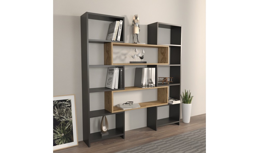 Raft pentru carti, Poyraz, NegruStejar, 164 x 150 x 22 cm