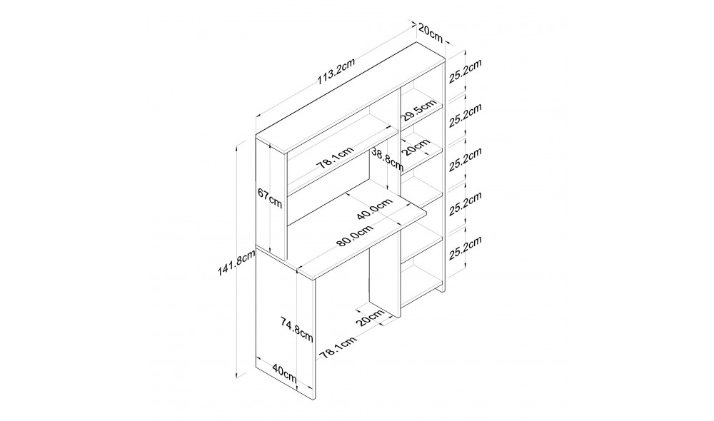 Birou de studiu HA104 - 2025 113 x 141 x 40 cm