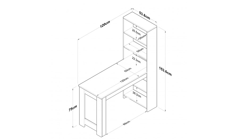 Birou de studiu HA106 - 2493 120 x 153 x 53 cm