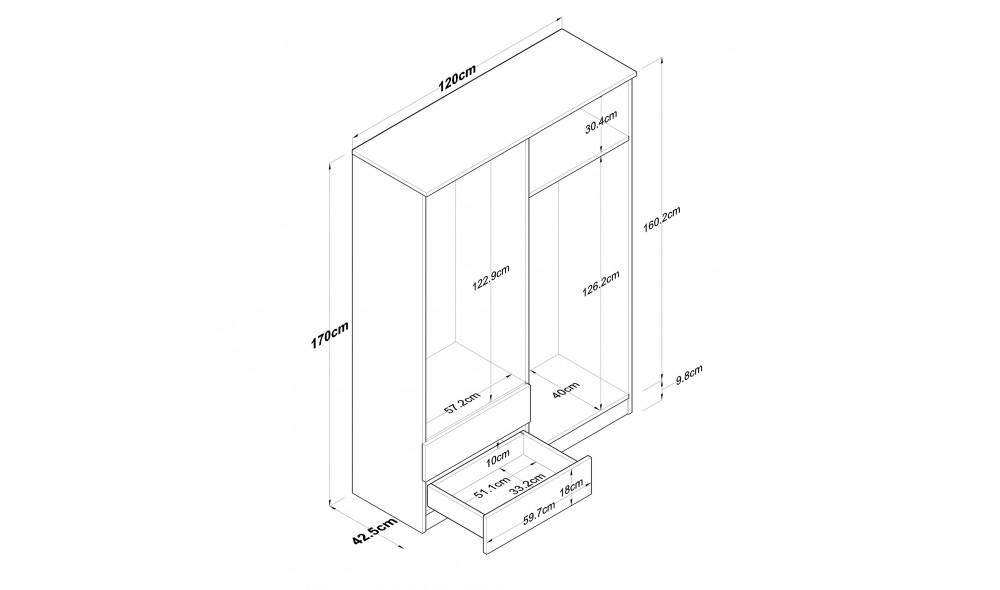 Dulap pentru haine BA108 - 2067 120 x 170 x 42 cm