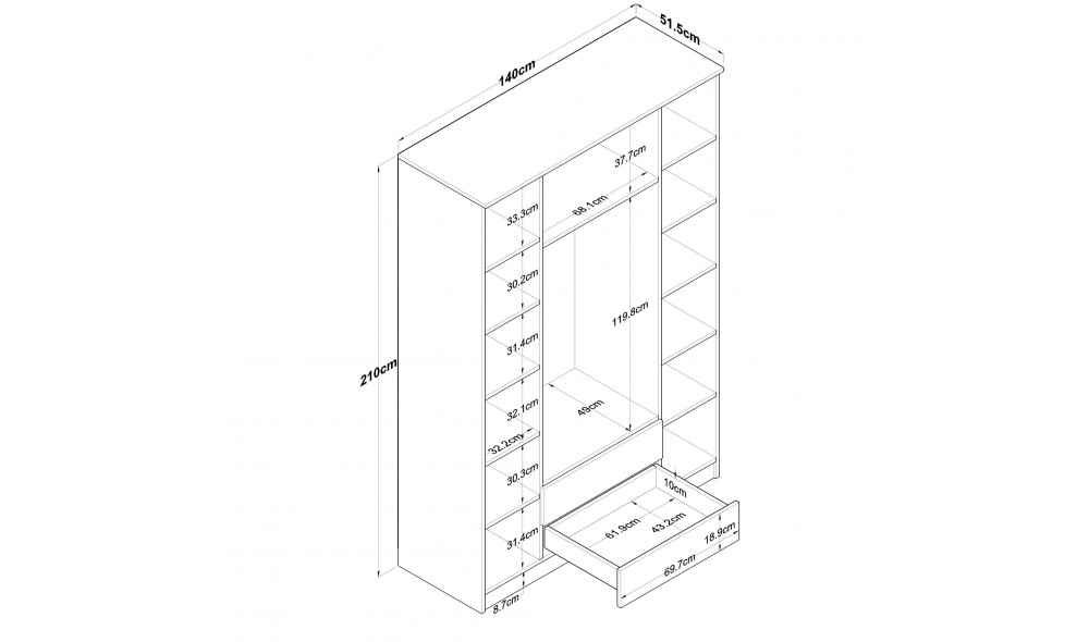 Dulap pentru haine BA112 - 2331 140 x 210 x 51 cm