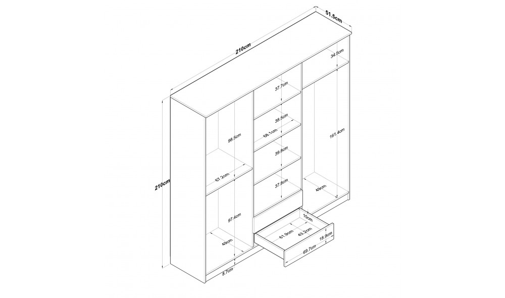 Dulap pentru haine BA111 - 2324 210 x 210 x 51 cm