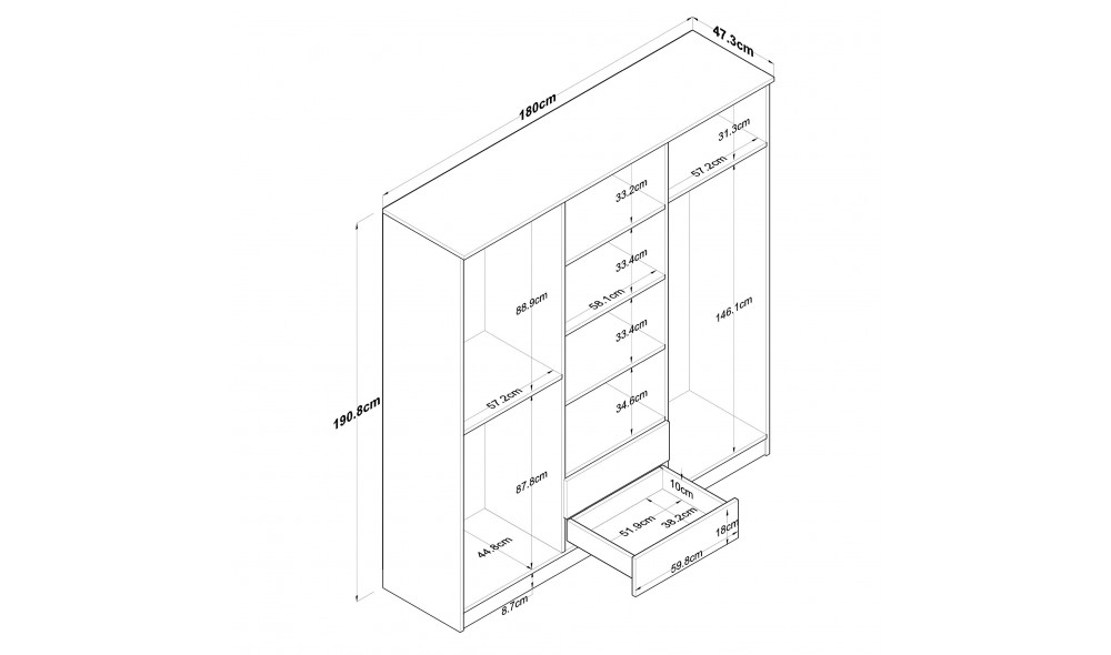 Dulap pentru haine BA115 - 2283 180 x 190 x 47 cm