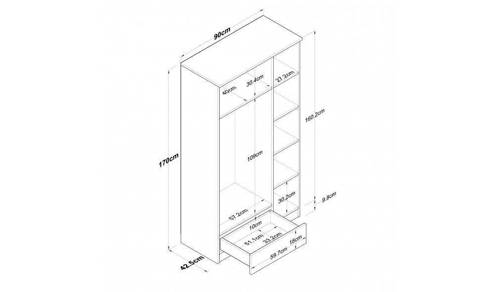 Dulap pentru haine BA117 - 2253 90 x 170 x 42 cm