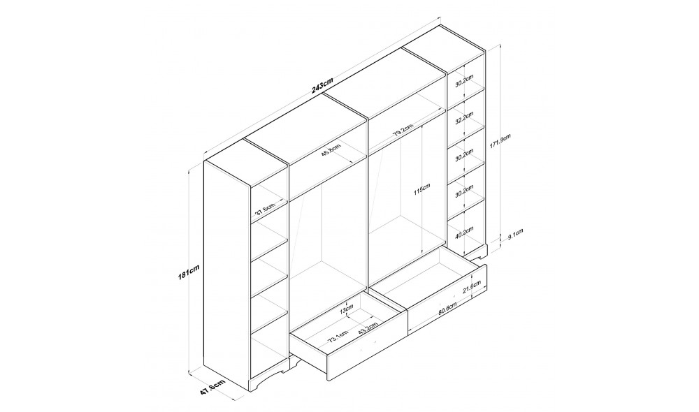 Dulap pentru haine F4 - 524 243 x 181 x 47 cm