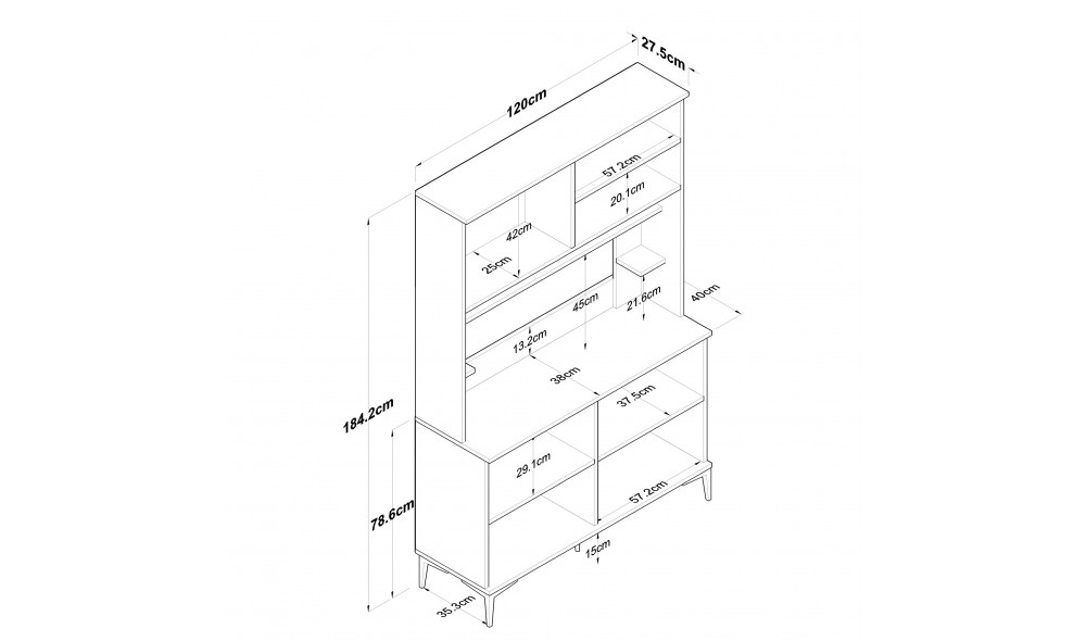 Dulap multifunctional, JE176 - 3291, AlbNuc, 120 x 187 x 40 cm