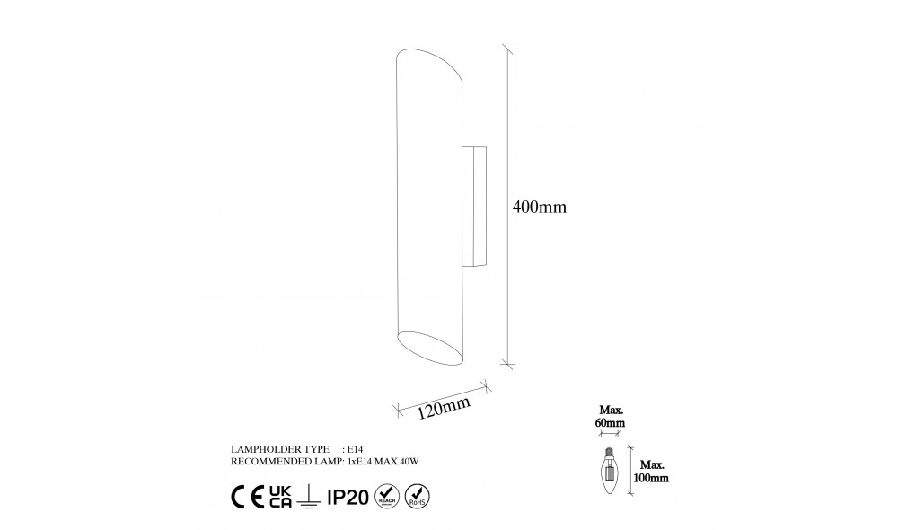 Lampa de perete Taiat - 11820 8 x 40 x 12 cm