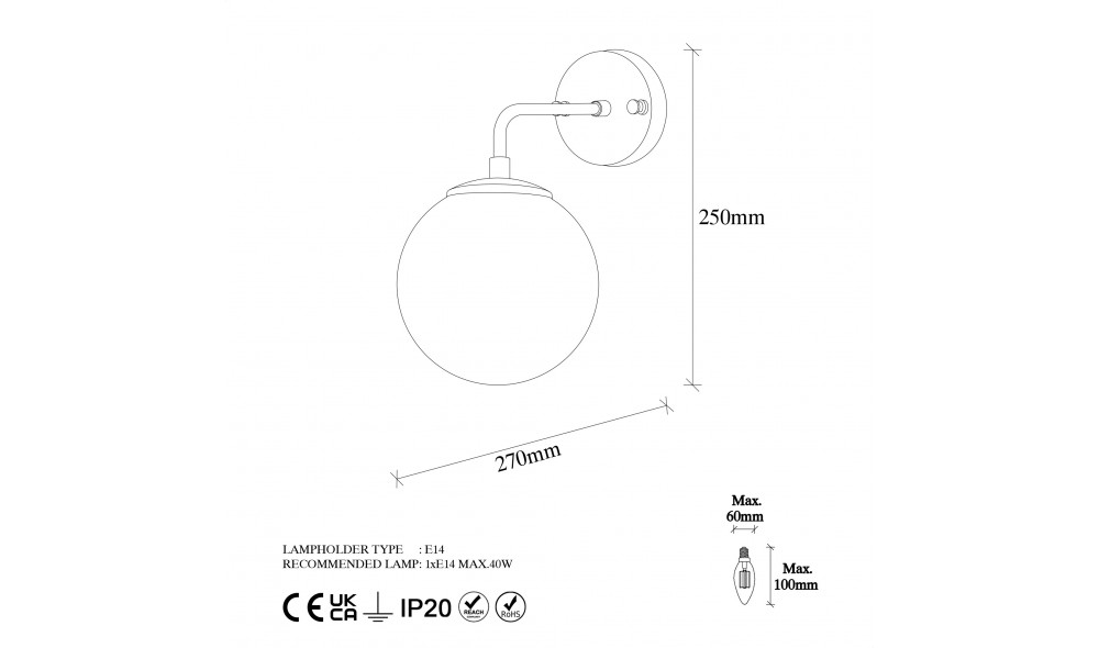 Lampa de perete Viran - 10890 15 x 25 x 27 cm