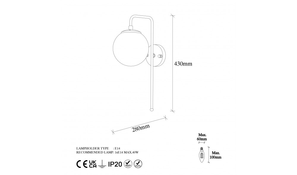 Lampa de perete Viran - 10920 15 x 43 x 28 cm