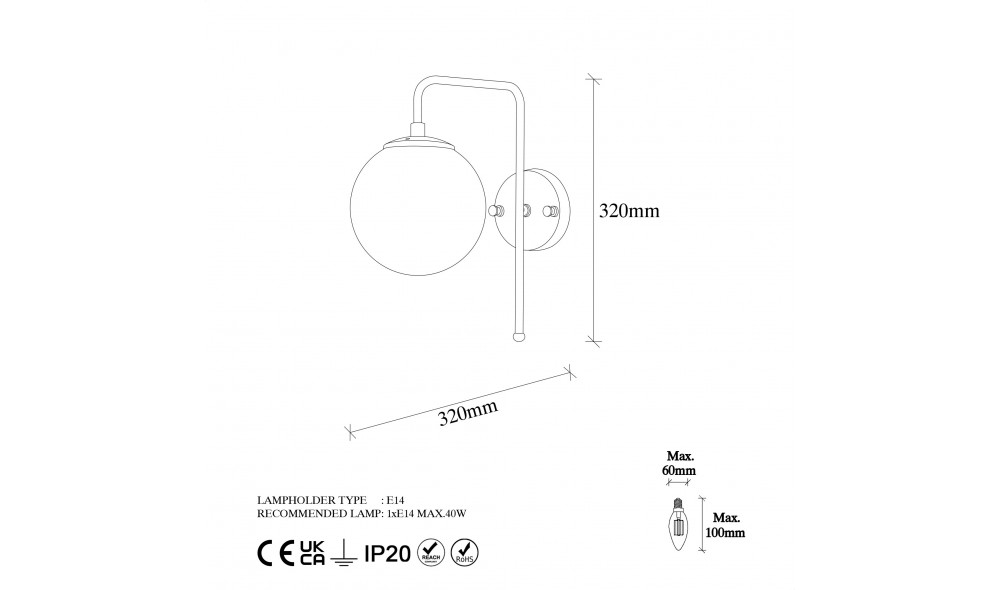 Lampa de perete Viran - 10940 15 x 32 x 32 cm