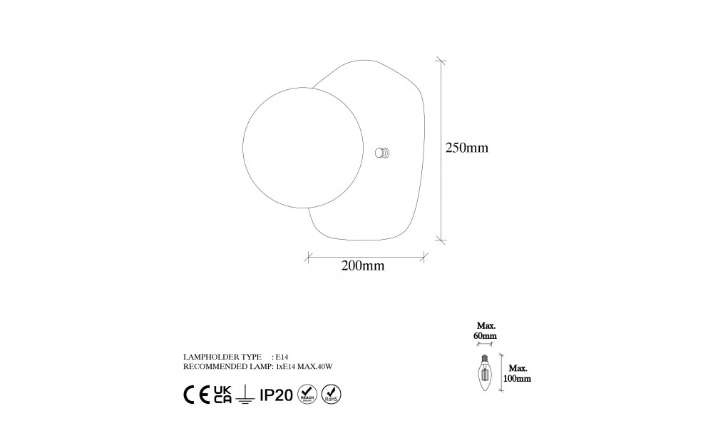 Lampa de perete Ei bine - 11670 20 x 25 x 25 cm