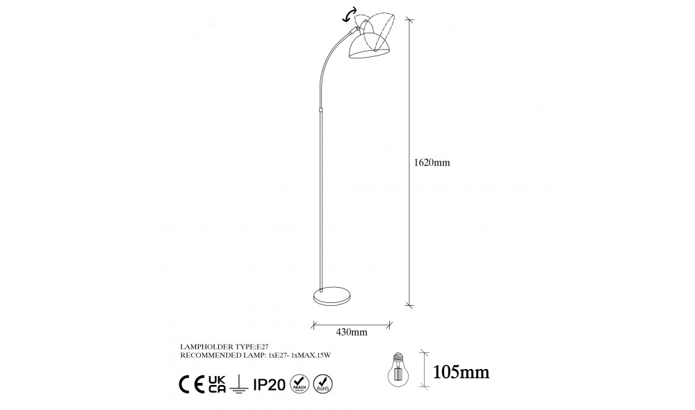 Lampa de podea Varzan - 10850 43 x 162 x 20 cm