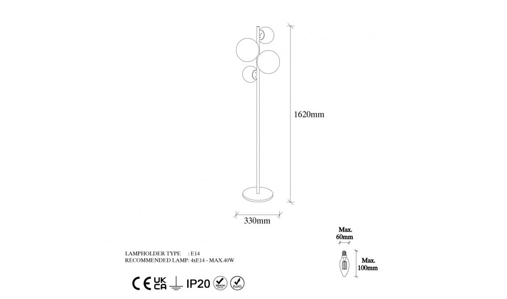 Lampa de podea Fazli - 10523 33 x 162 x 33 cm