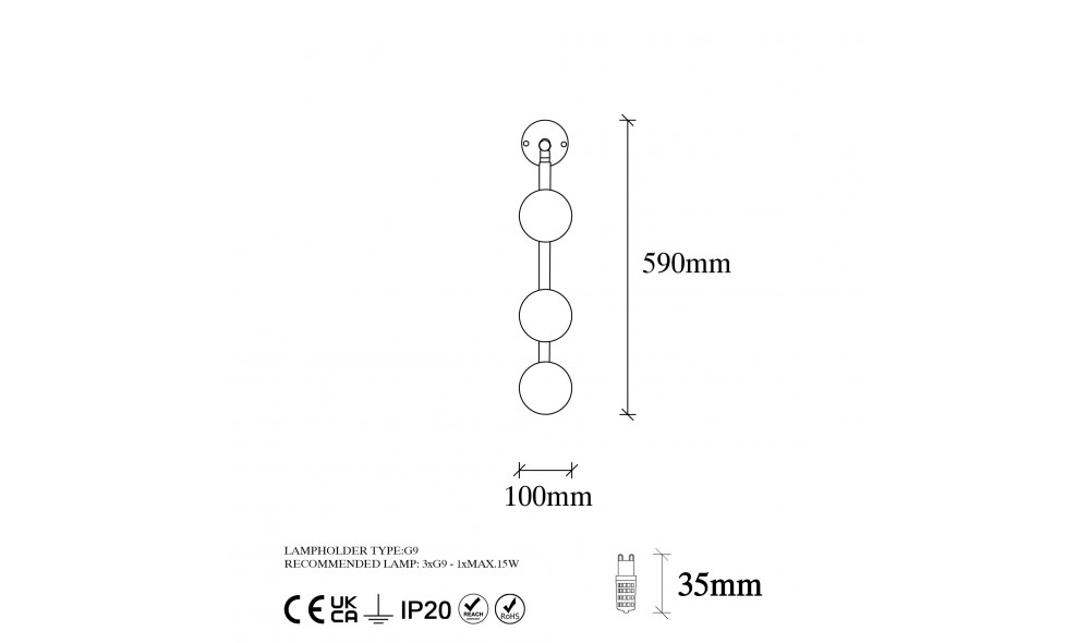 Lampa de perete Domino - 11040 24 x 59 x 10 cm