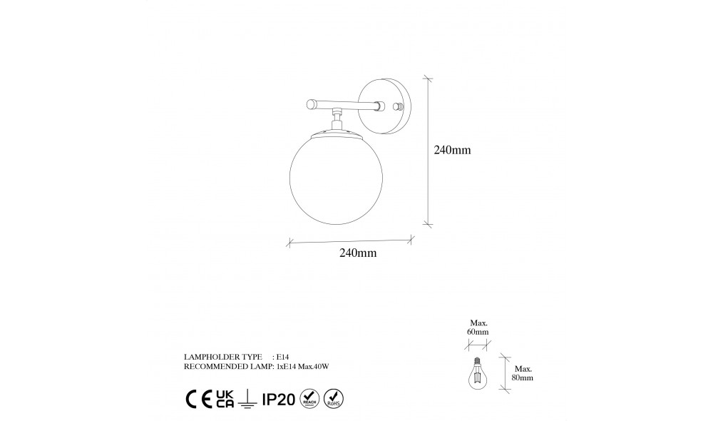 Lampa de perete Icre - 10720 15 x 24 x 24 cm