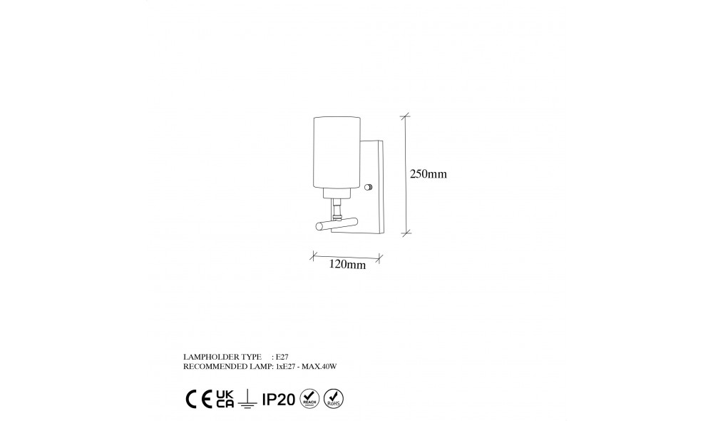 Lampa de perete Yensuk - 13120 12 x 25 x 17 cm