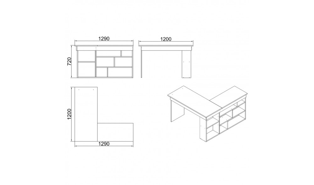 Birou de studiu CT5-AA 129 x 72 x 120 cm